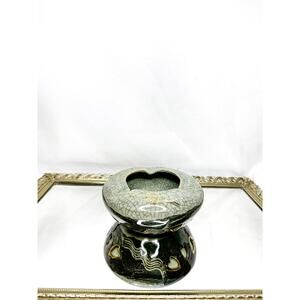 Somayaki Soma Ware Ashtrays Japanese Double Layer Crackle Gold Trim Horse Heart